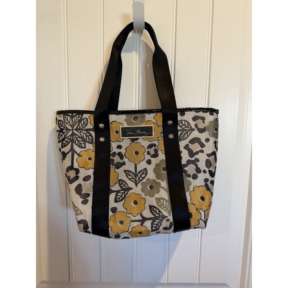 Vera Bradley Go Wild Mesh Tote Bag Yellow Black Floral Print Double Handles